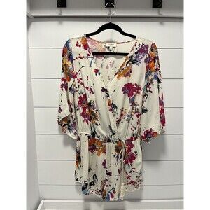 Umgee Floral Romper Size Medium Pockets Faux Wrap Top